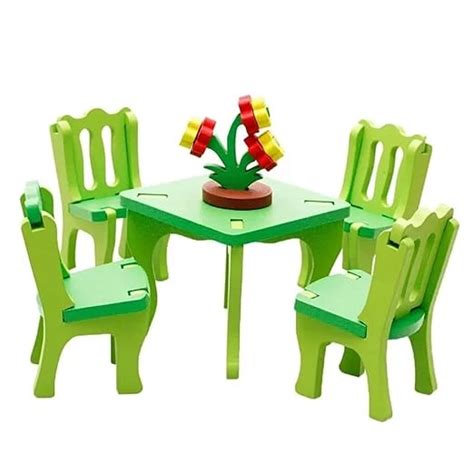 3D Wooden Dollhouse Furniture Set: Build Your Own Dining Room