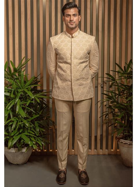 Beige Short Bandhgala set – Darshika Menswear