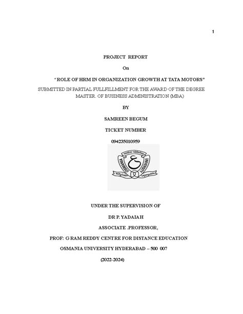 MBA Project Report: Role of HRM in Organizational Growth at Tata Motors ...