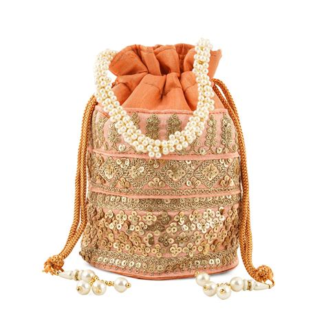 Royal Affair Peach Embroidered Potli Bag – Joker & Witch