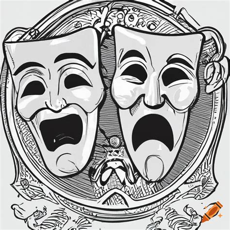 Black and white sketch of comedy and tragedy theater masks