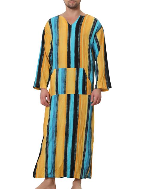 Lars Amadeus Striped Nightshirts for Men's V Neck Long Sleeves Pajamas ...