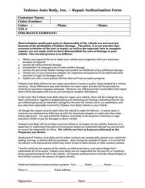 NY Tedesco Auto Body Repair Authorization Form 2016-2026 - Fill and ...