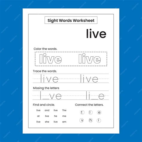 Premium Vector | Kindergarten sight word practice worksheet