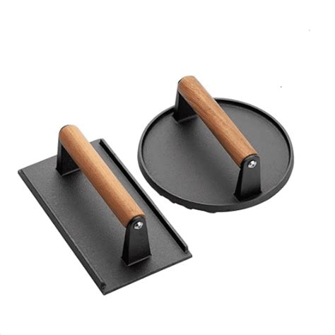 Cast Iron Grill Press, 6.9” Round & 8.3” x 4.3” Rectangular, Burger Press for Griddle, Bacon ...