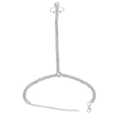 Buy THANU'S CRAFT Silver Plated Diamond Stone HathPhool Slave Chain ...