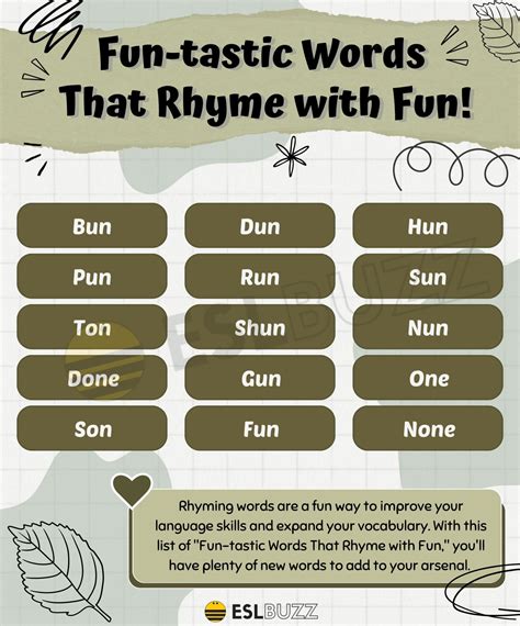 Fun-tastic Words that Rhyme with Fun to Elevate Your Vocabulary - ESLBUZZ