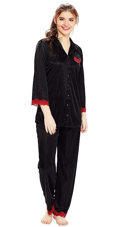 Buy AV2 Women's Satin Solid Pajama Set (1216BLACKS_Black_Small) at ...