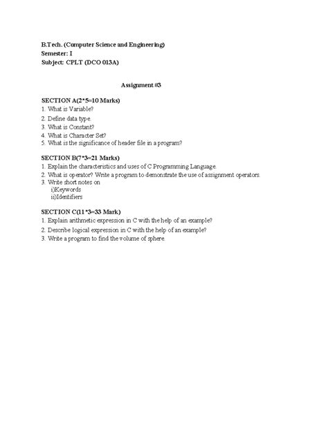 Assignment 3 - B.Tech CSE (DCO 013A) on C Programming Concepts - Studocu