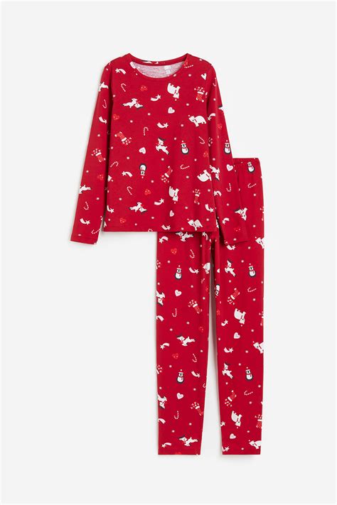 Cotton jersey pyjamas - Red/Polar bears - Kids | H&M IN