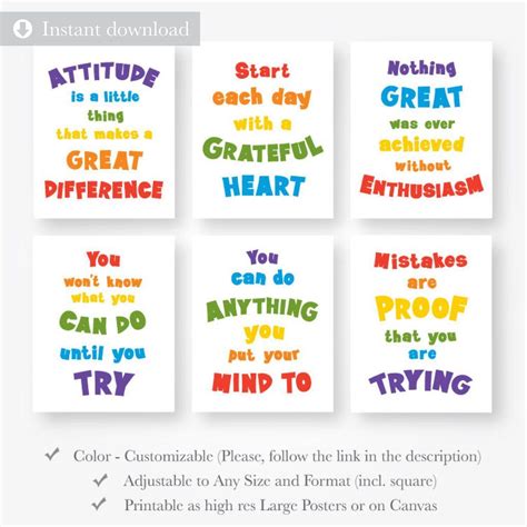 Motivational inspirational quote posters for kids instant download ...