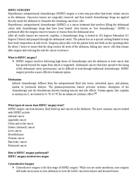 An In-Depth Look at HIPEC Surgery: A Two-Step Procedure that Delivers High Doses of Heated ...