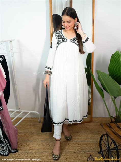 Alia Modal Chikankari Anarkali - Black on White | The Chikan Label