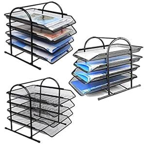 VeleSolv File Desk Organizer,3-Pack 4-Tier Metal Mesh File/Documents ...