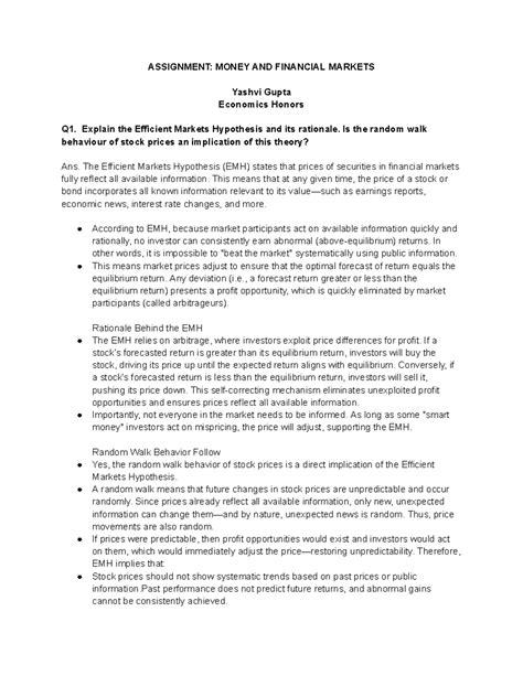 MFM Assignment: Efficient Markets Hypothesis & Financial Theories ...
