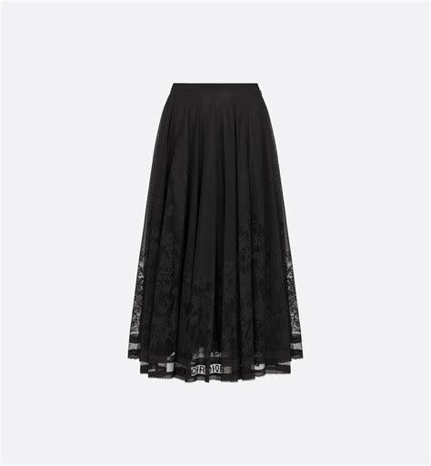 Flared Mid-Length Skirt Black Dior Chardons Cotton-Blend Lace | DIOR