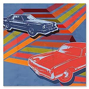 Wheatpaste Art Collective Canvas Wall Art Retro Ride Blue and Red Cars ...
