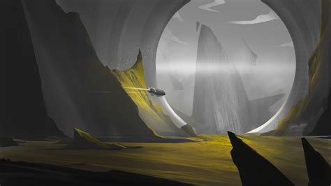 Download wallpaper 2560x1440 flying ship, portal, fantasy, art ...