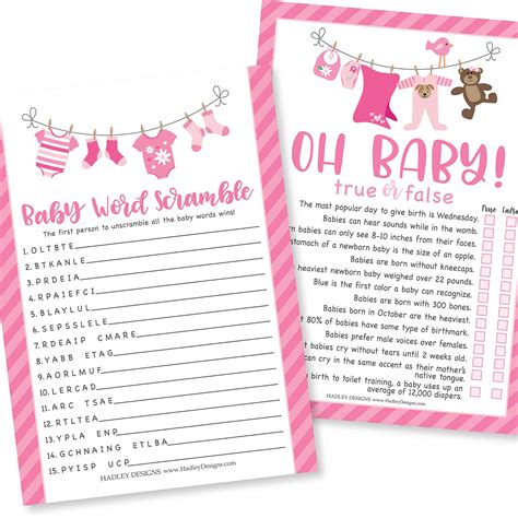 Buy Pink Baby Shower Games For Girls - 2 Games Double Sided, 25 Word ...