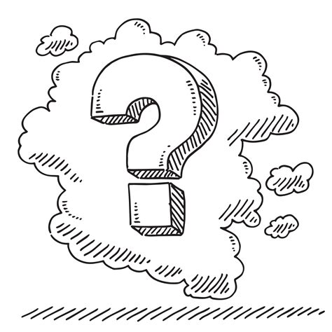 Hand-drawn vector drawing of a Question Mark sign in a Cloud. Black-and ...