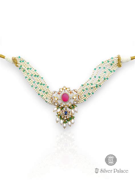 925 Silver Gold Polished Peacock Design Pendant With White & Green ...