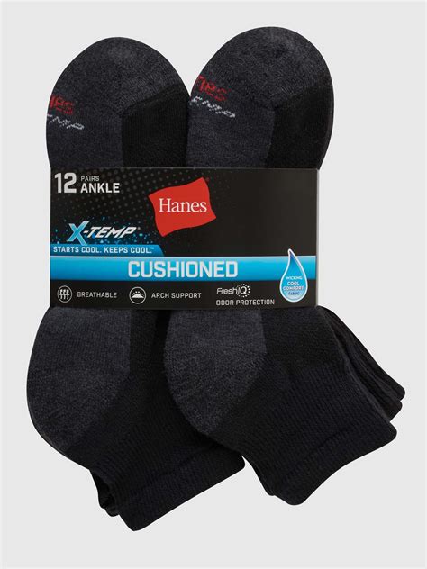 Hanes X-Temp Men's Big and Tall Cushioned Ankle Socks with Arch Support ...