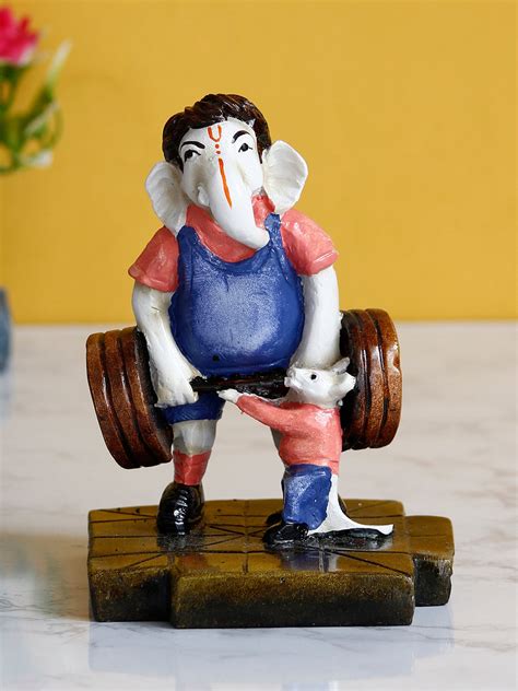 Lord Ganesha Doing Weightlifting with Mushak Colorful Handcrafted ...