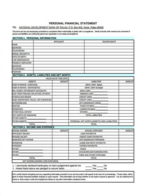 Image result for Personal Financial Statement Form Print