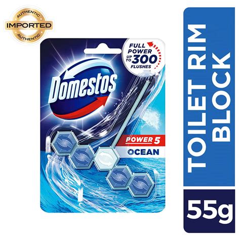 Buy DOMESTOS POWER 5 TOILET RIM BLOCK OCEAN LIMESCALE REMOVAL WITH LONG ...