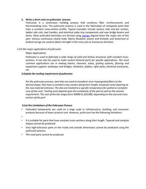 Class-8-qa 2 - Prof. Supriya - 1. Write a short note on pultrusion ...