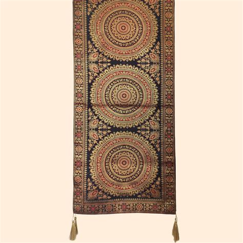 Royal Black Banarasi Runner with Mandala-Inspired Motifs and Zari Thre ...