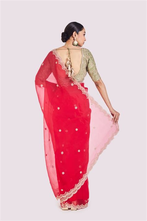 Red organza saree