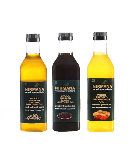 Nirmana Wood Pressed Yellow Mustard,Black Mustard,Groundnut, Combo of 3 ...
