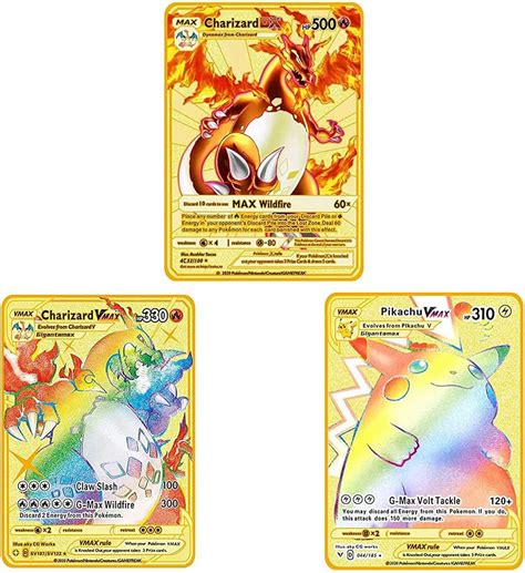 Buy 3Pcs Charizard Vmax DX Metal Gold Plated Card, Pokemon Cards Games ...