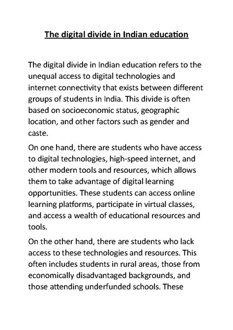 The digital divide in Indian education - This divide is often based on ...