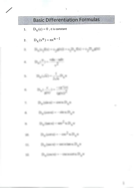 Image result for Basic Differentiation Formulas