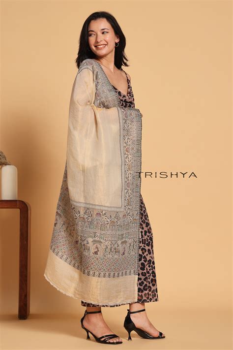Cream Black Moonlight Floral Border Stole – Trishya