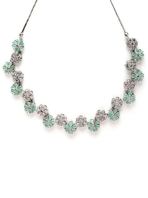 Karatcart Silver Tone Light Green Floral AD Necklace
