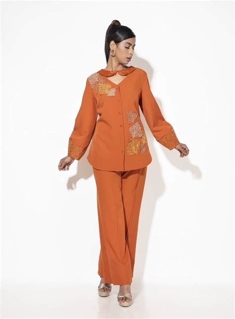 Lantern Sleeve Embroidered Co-ord Set – Arimi - House Of Design
