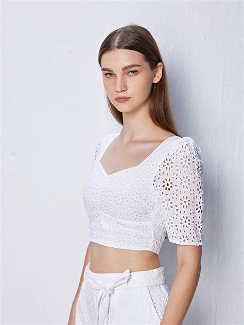 White Schiffli Crop Top