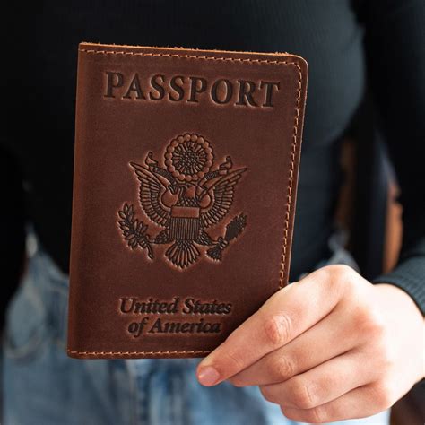 Customizable Leather Passport Holder With American Coat of Arms Design - Perfect Father's or ...