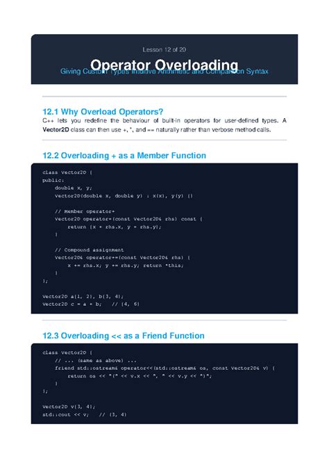 Lesson 12: Operator Overloading in Custom Types and Syntax - Studocu