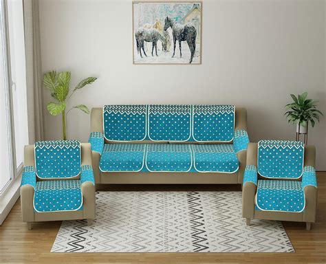 SAWNA HOMES Premium 5 Seater Printed Sofa Cover Set 3,1,1 Seater 10 ...