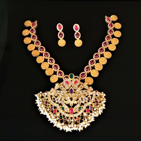 Pure Silver Navratna Coin Necklace Set ( Detachable Pendant ) – Enumu