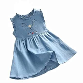 BENKILS Cute Fashion Floral Embroidered Cotton Denim Casual Frocks ...