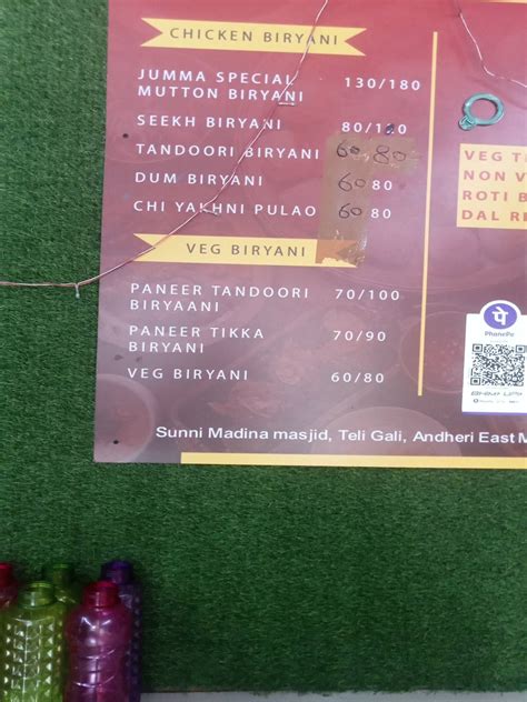 Menu at Arfa hotel, Mumbai