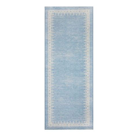 Bistro Light Blue Washable Kitchen Runner with Gelback 2x5 | At Home