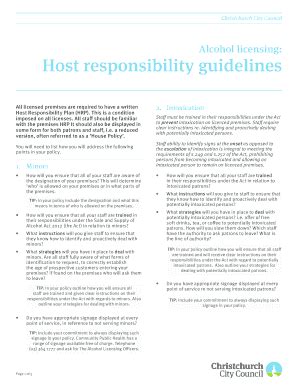 Fillable Online Alcohol licensing Host responsibility guidelines ...