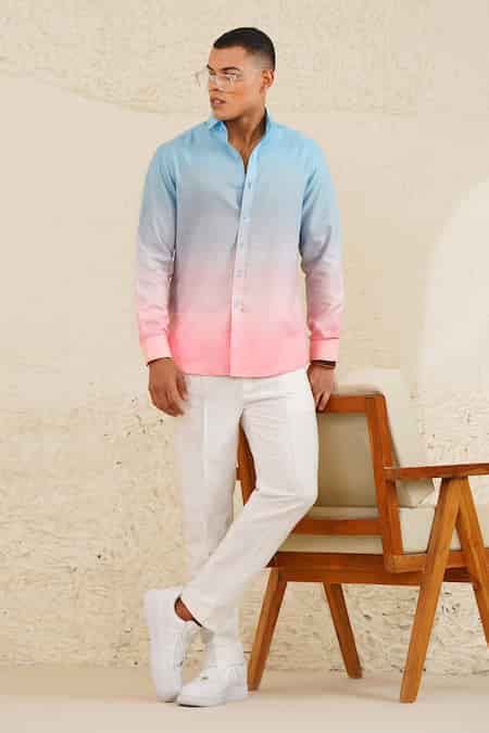 Buy Blue Linen Pastel Drift Shirt For Men by Eleven Brothers Online at ...
