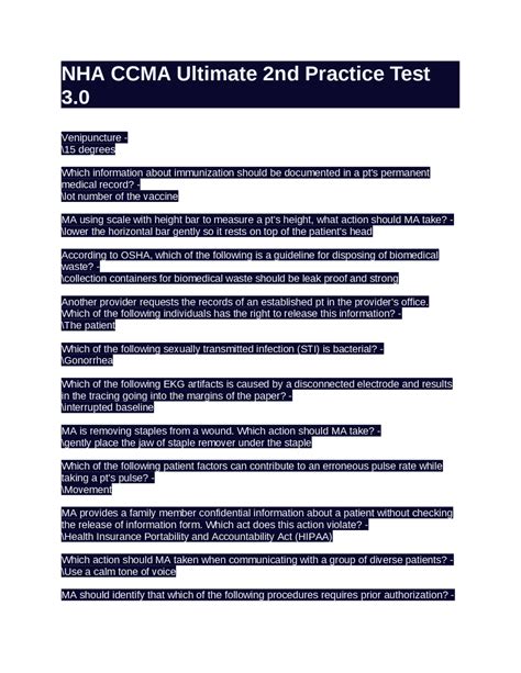 NHA CCMA Ultimate 2nd Practice Test 3.0 | Exams Clinical Medicine | Docsity